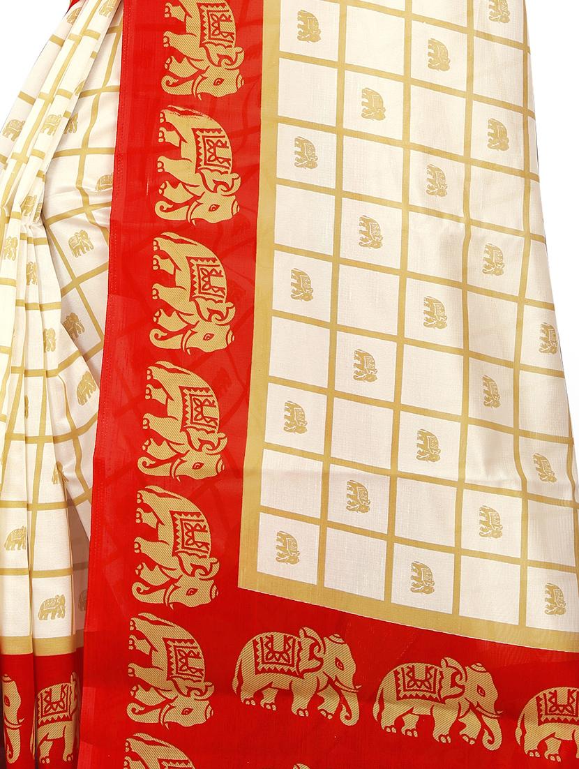 women's checks cream colored saree with blouse - 16878306 - Standard Image - 2