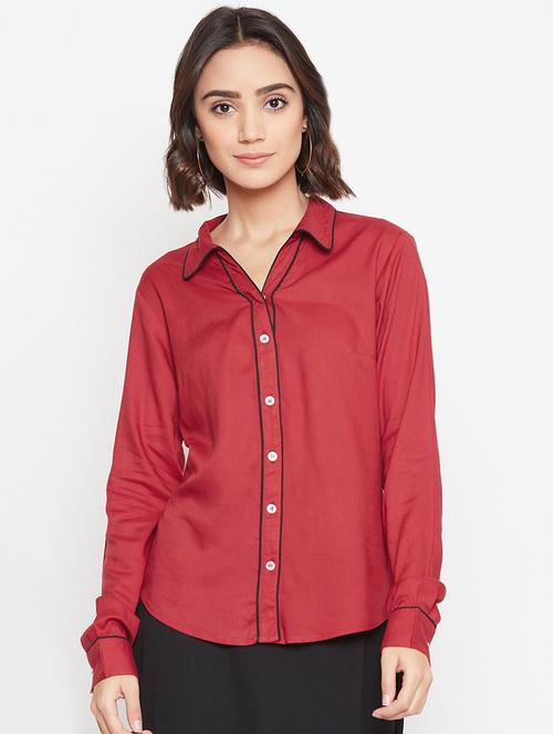 contrast piped long sleeved shirt - 16878440 - Standard Image - 0