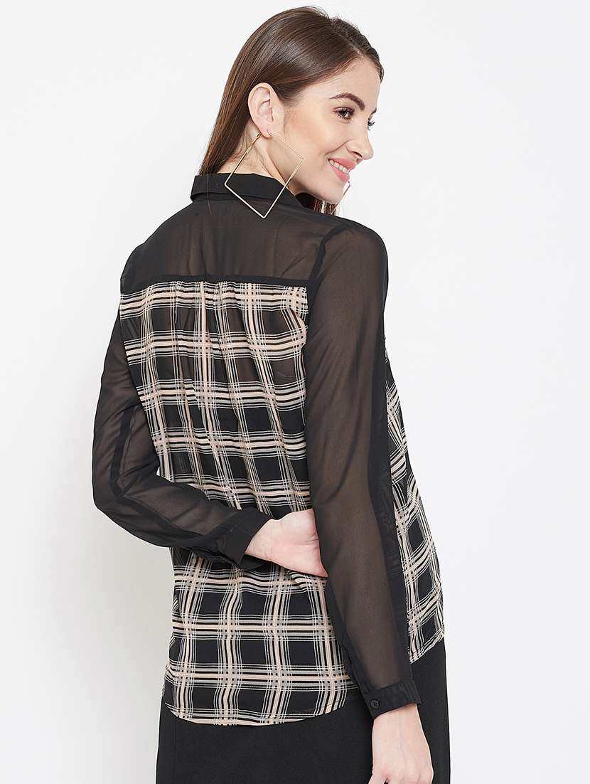 sheer panel checkered shirt  - 16878444 -  Standard Image - 2