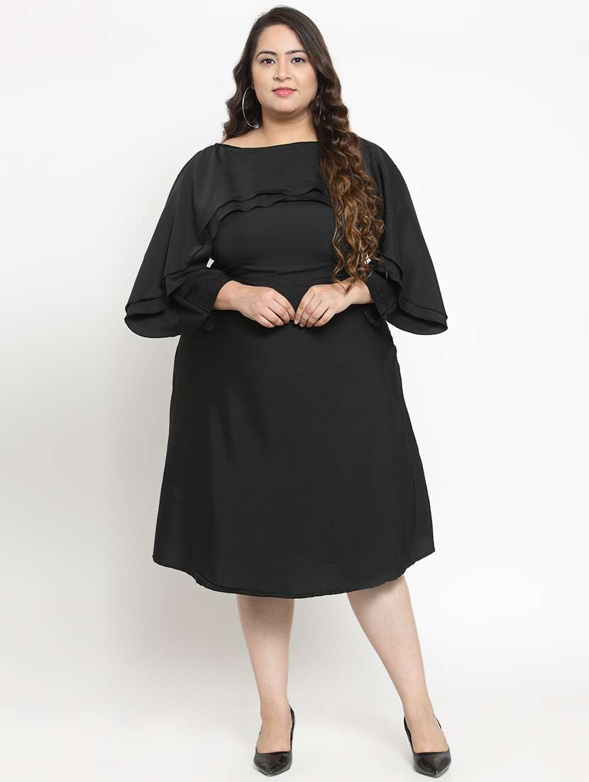 frill detail long sleeve fit & flare dress