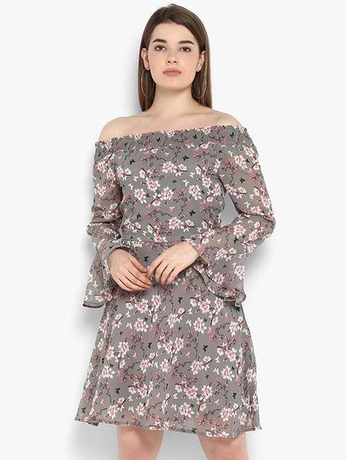 women printed off shoulder dress - 16880208 -  Standard Image - 0