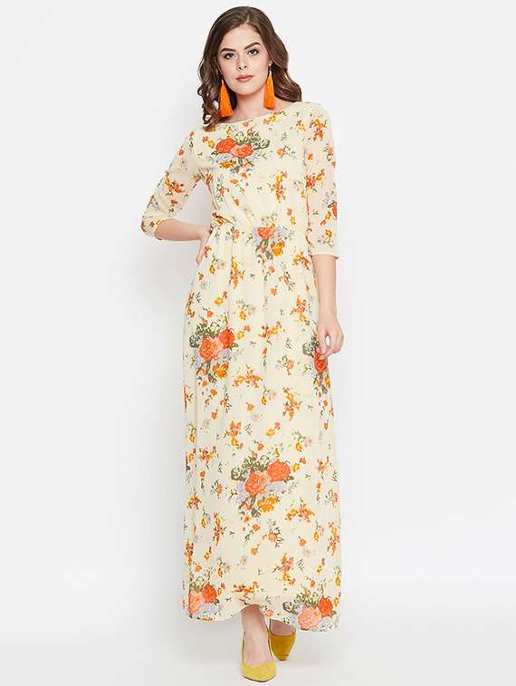 boat neck floral maxi dress