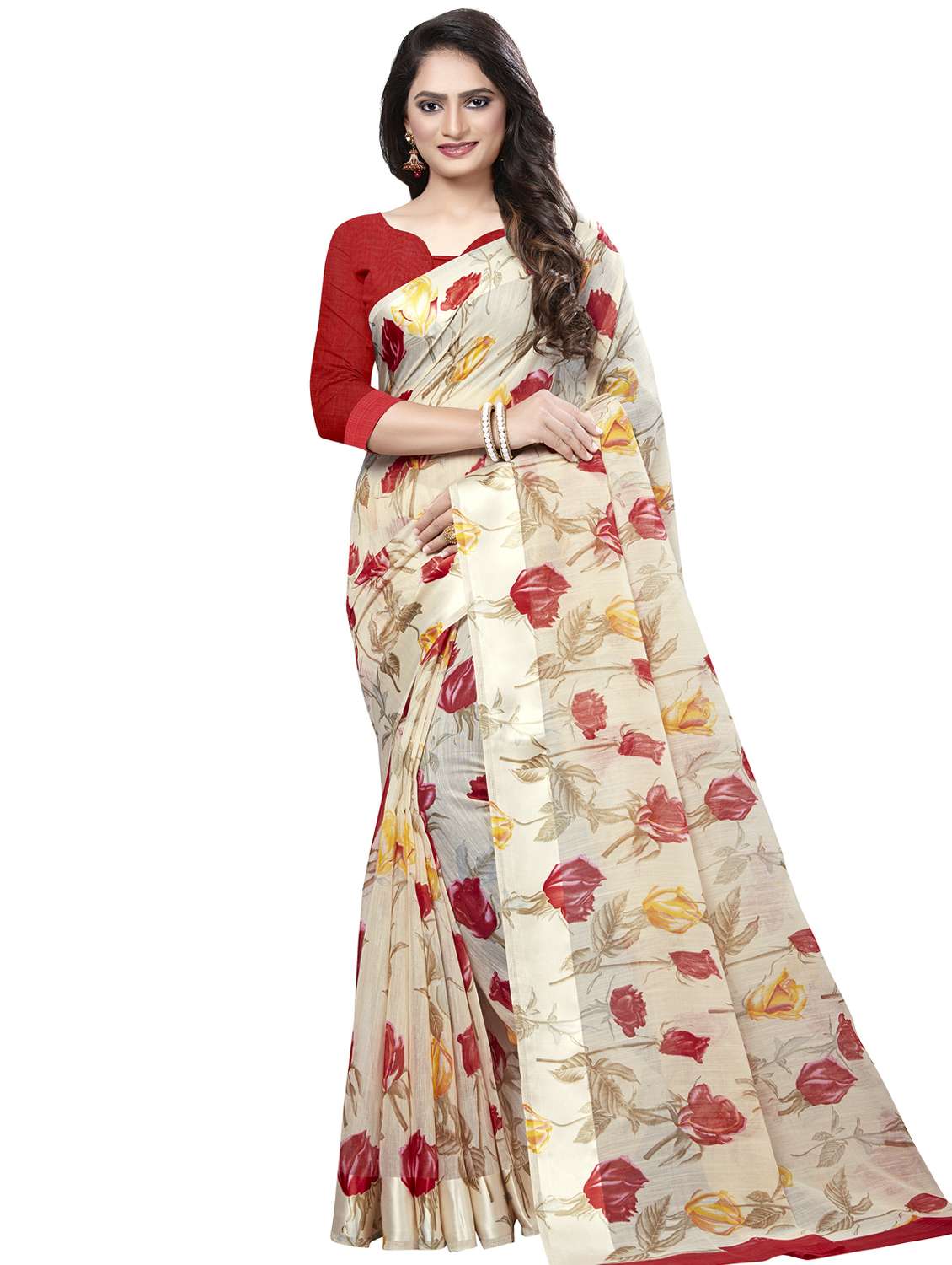 floral printed saree with blouse