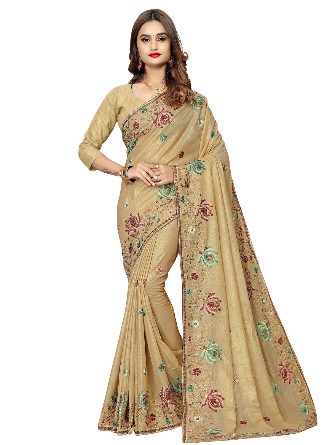 self design embroidered saree