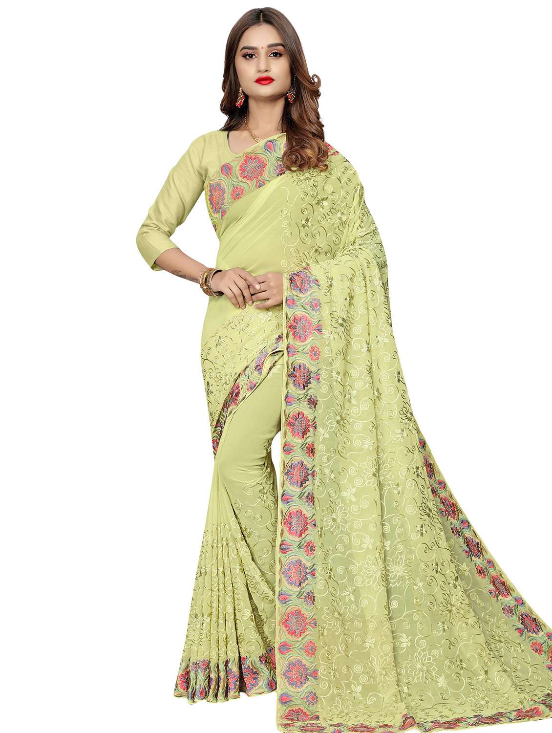 self design embroidered saree