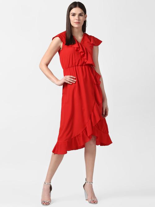 women's ruffle solid dress - 16882543 - Standard Image - 0