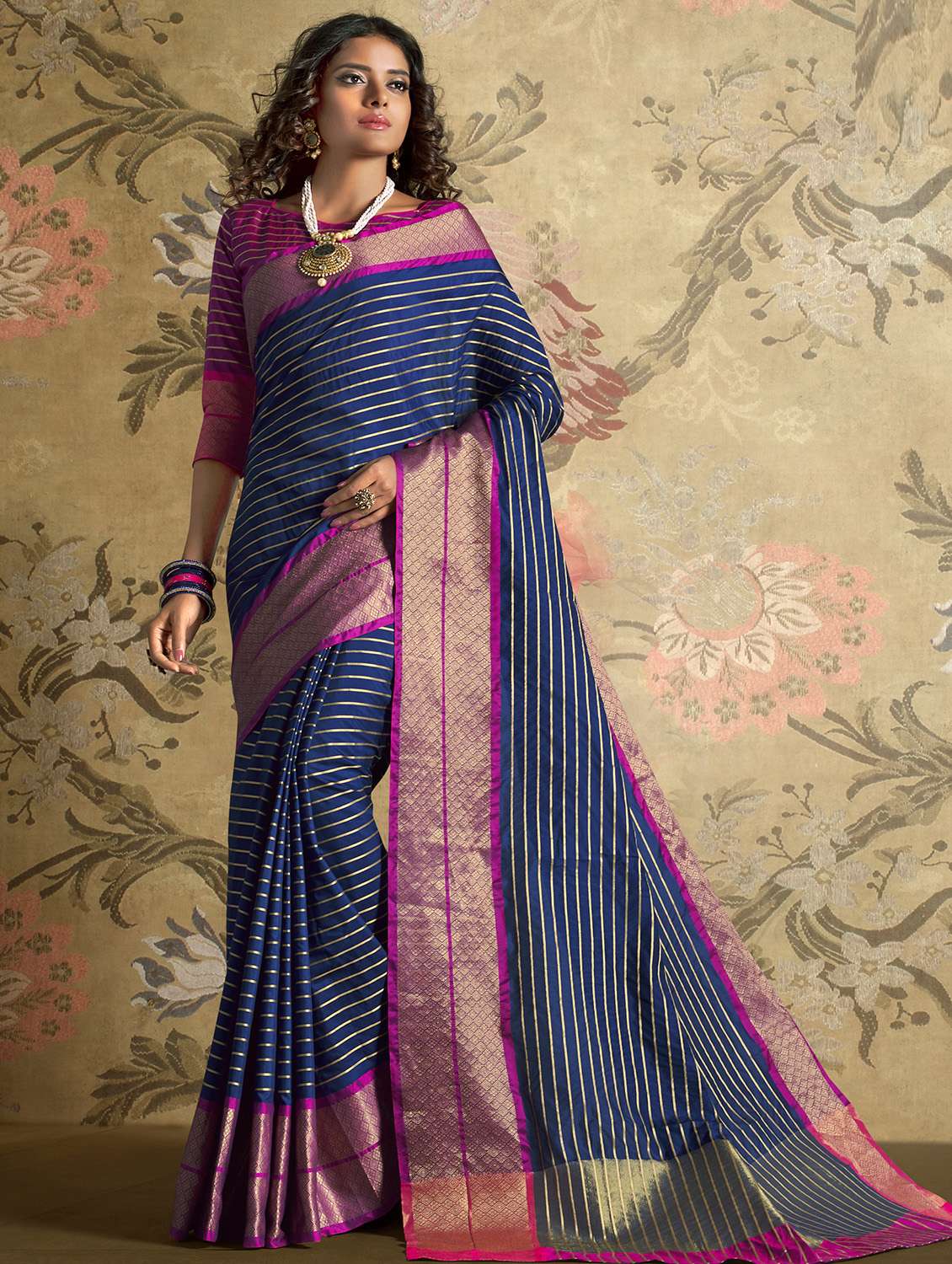 striped bordered saree with blouse