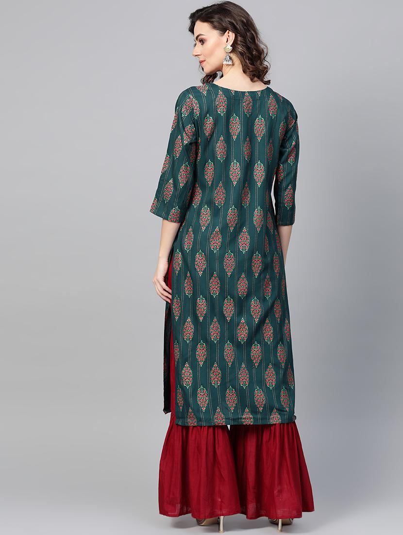 printed straight kurta - 16883355 - Standard Image - 2