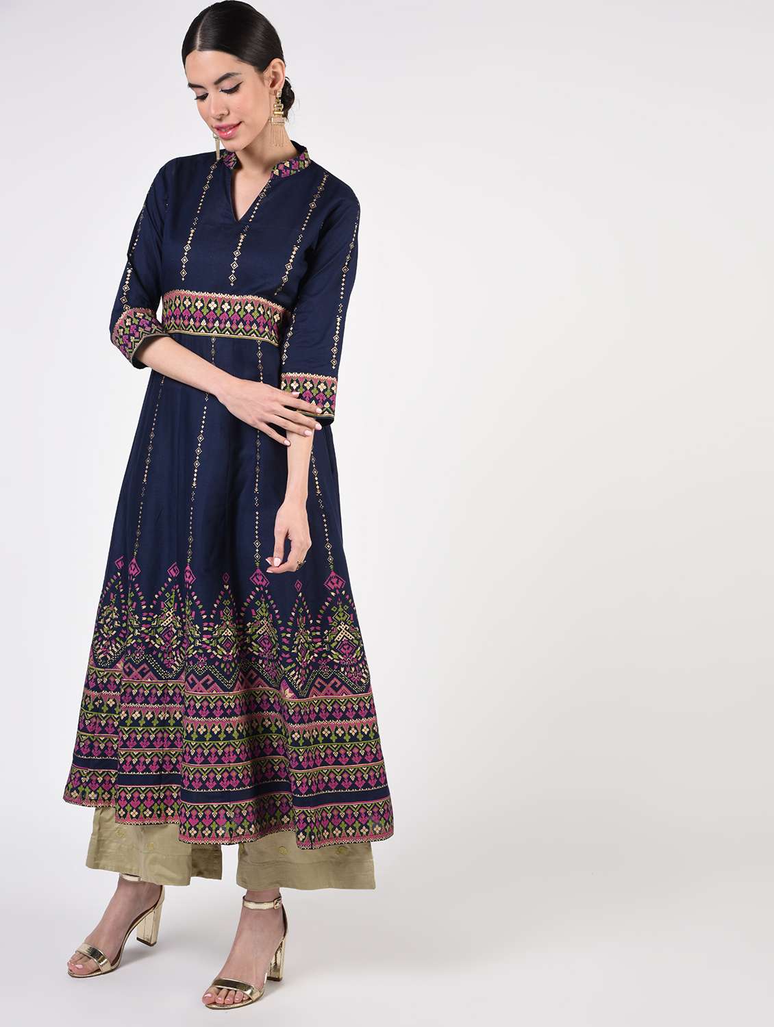 gold print anarkali kurta 