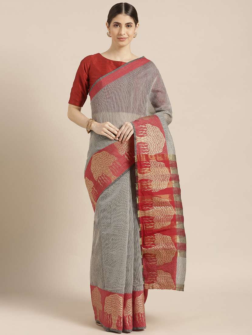 women's self design grey colored saree