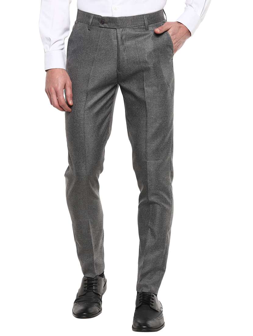 grey solid flat front formal trouser