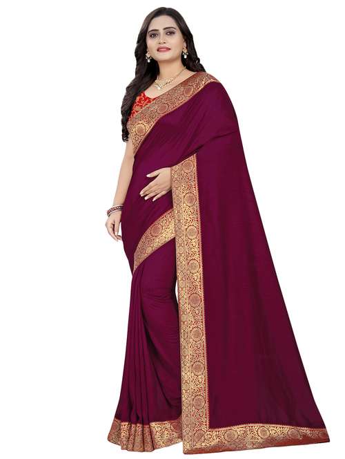 women's bordered royal blue colored saree with blouse - 16885822 -  Standard Image - 0