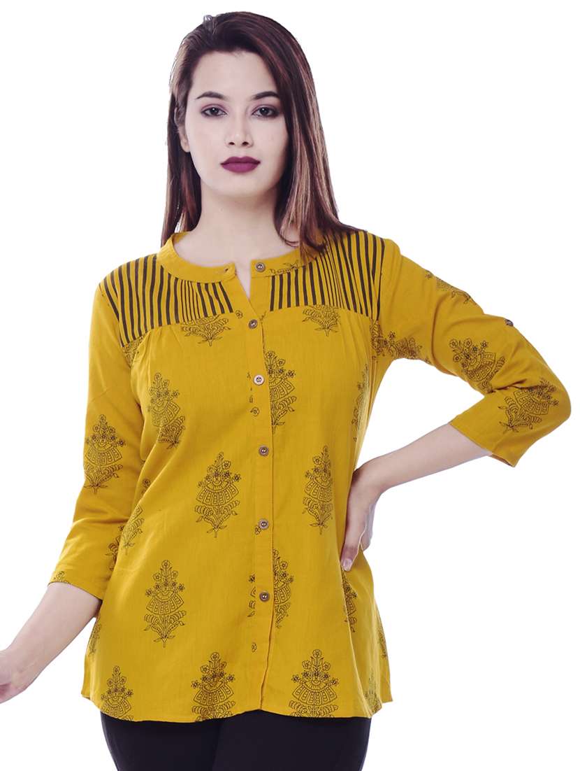 mandarin neck printed a line top