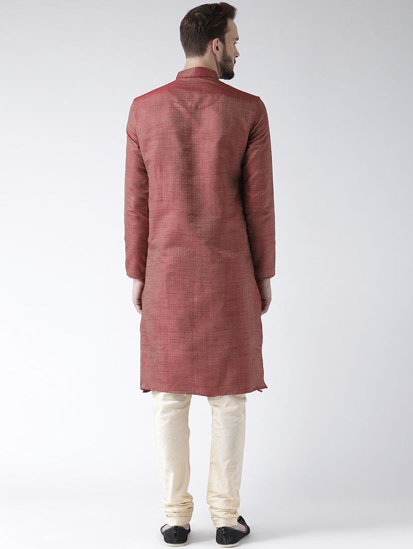 red silk blend long kurta - 16886634 - Standard Image - 2
