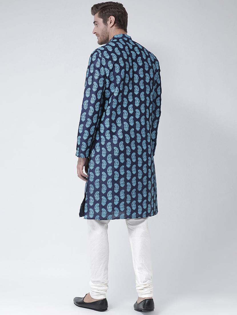 navy blue dupion long kurta - 16886660 - Standard Image - 2