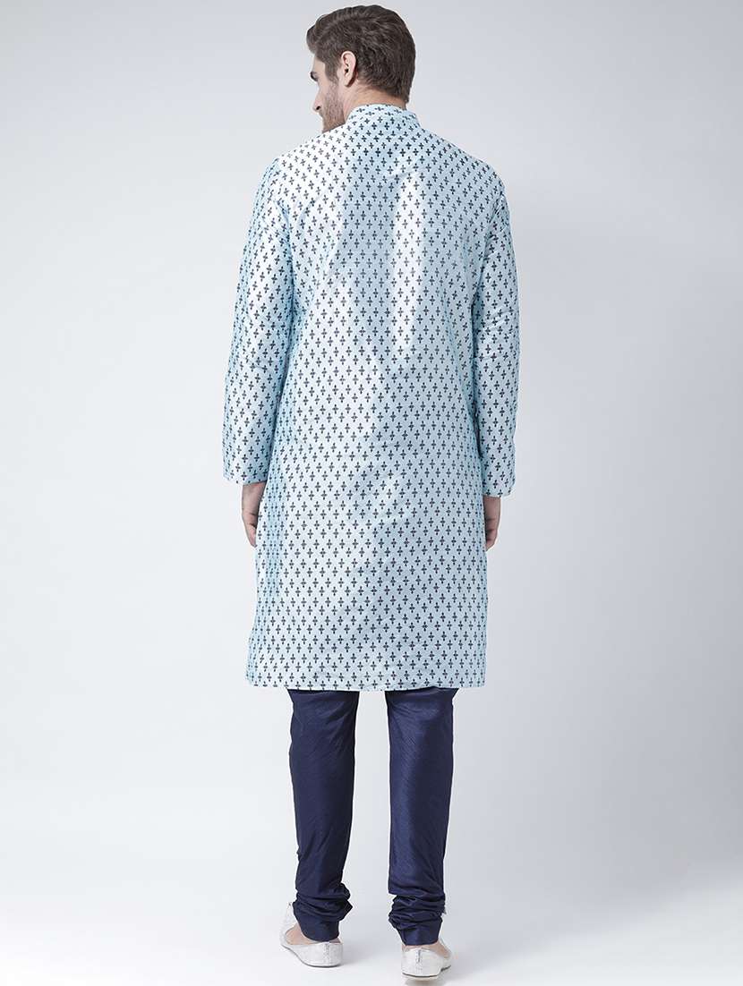 light blue dupion long kurta - 16886666 - Standard Image - 2