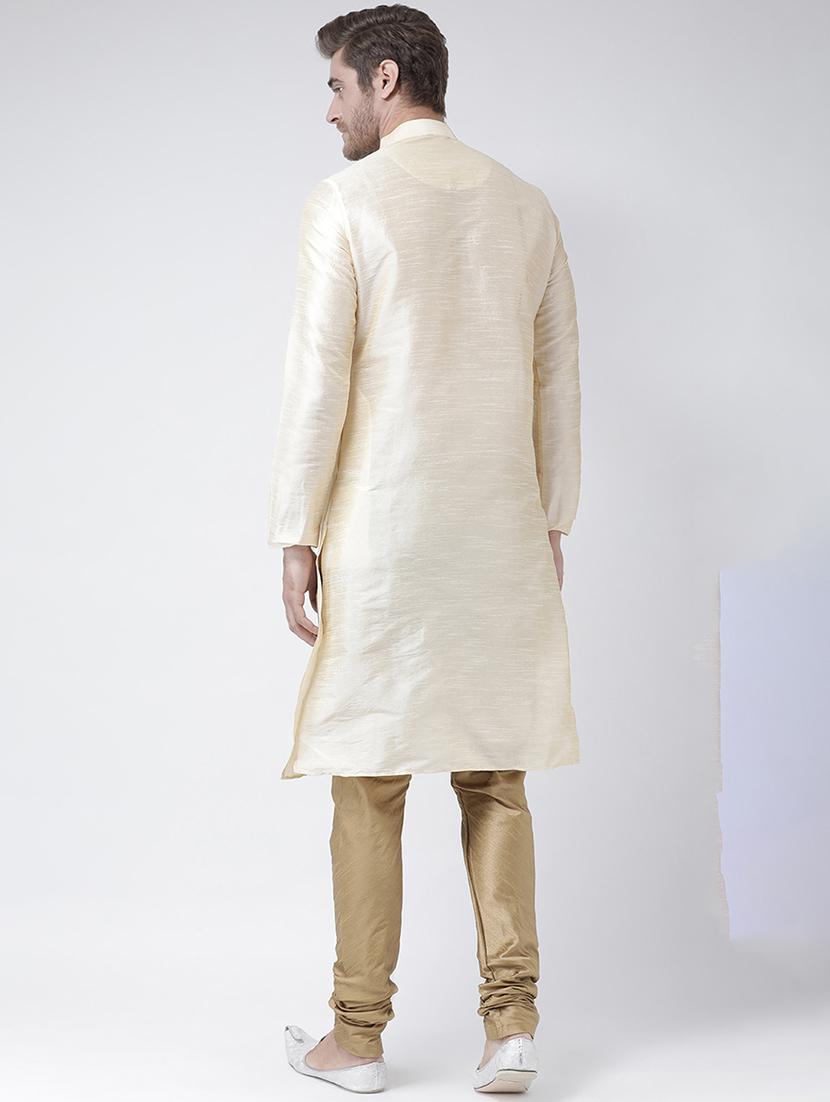 cream solid dupion kurta pyjama set - 16887478 - Standard Image - 2