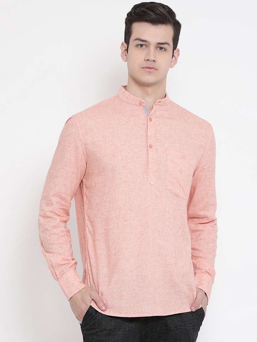 orange solid short kurta