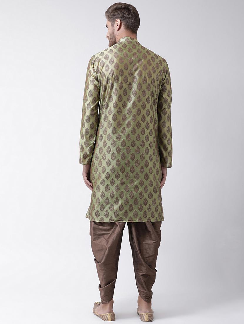 green silk blend jacquard dhoti kurta pyjama set - 16889504 - Standard Image - 2