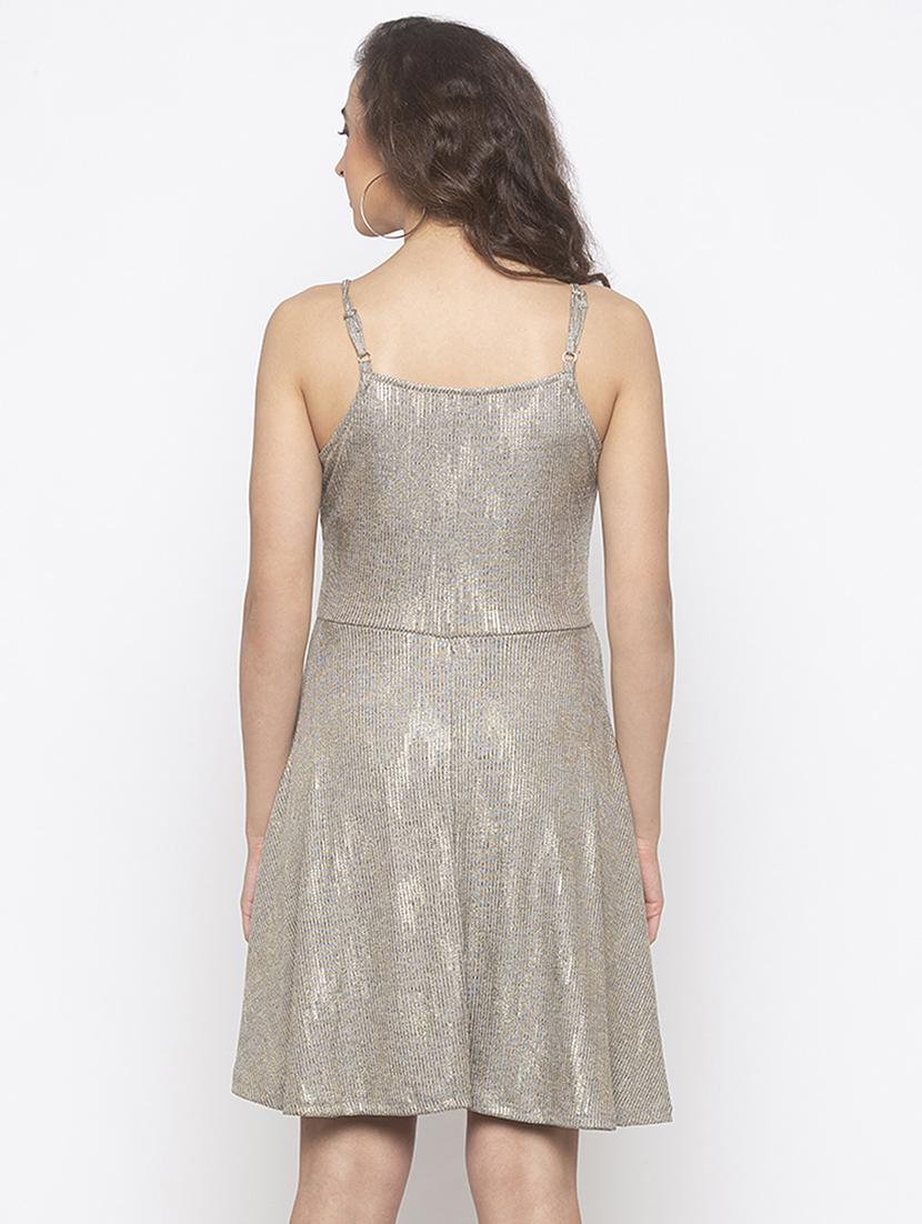 cami neck metallic fit & flare dress - 16889864 - Standard Image - 2