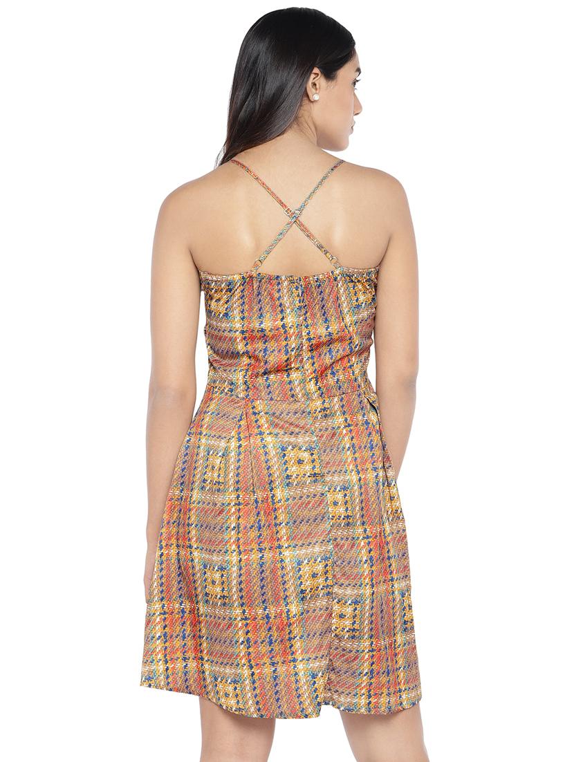cami neck checkered fit & flare dress - 16889903 - Standard Image - 2