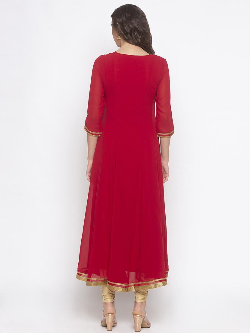 yoke embroidered flared kurta - 16891216 - Standard Image - 2