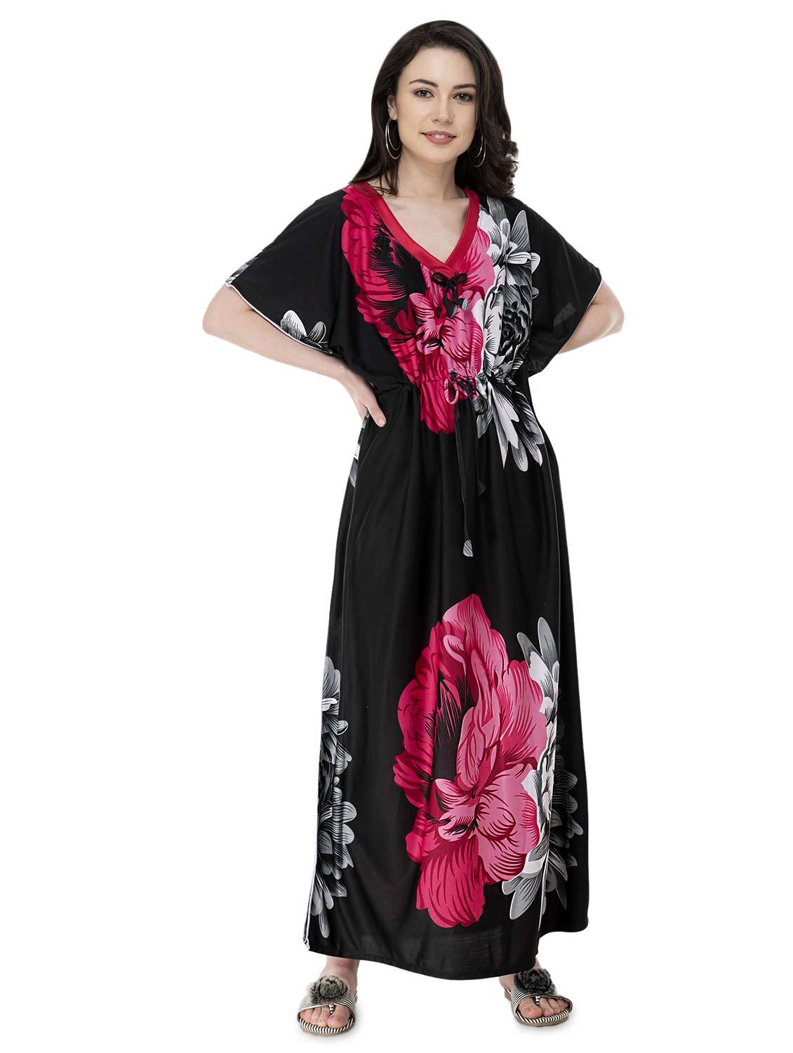 v-neck floral nighty 