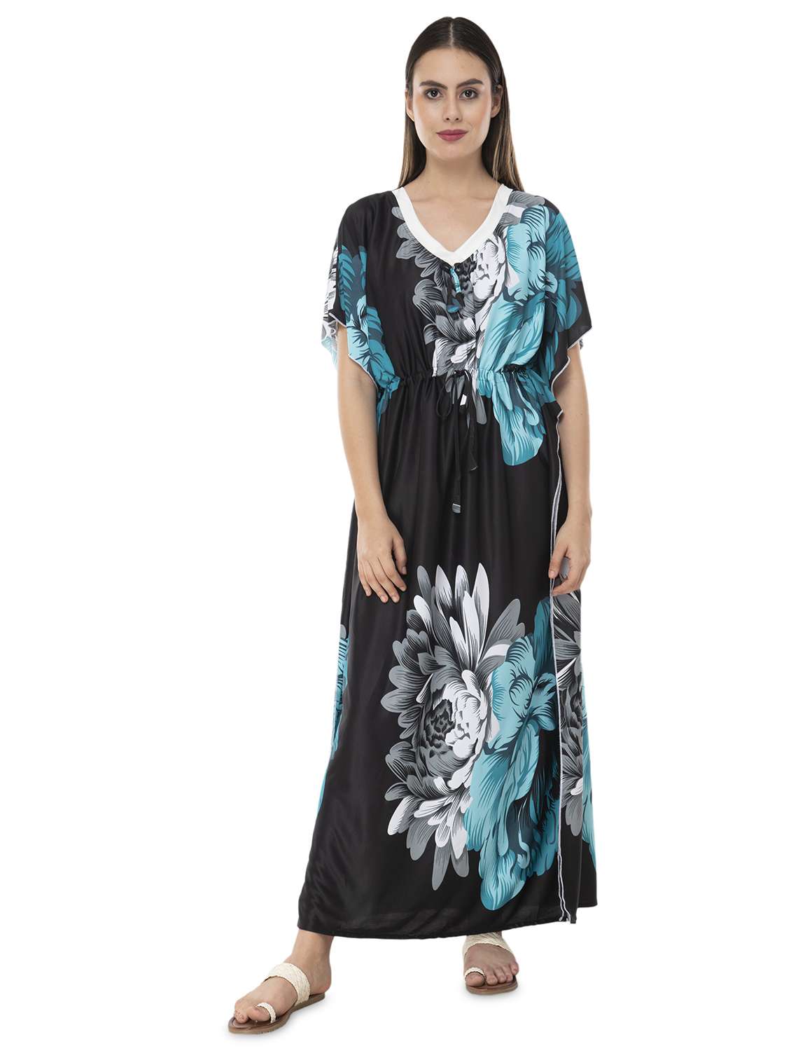drawstring waist floral nighty 