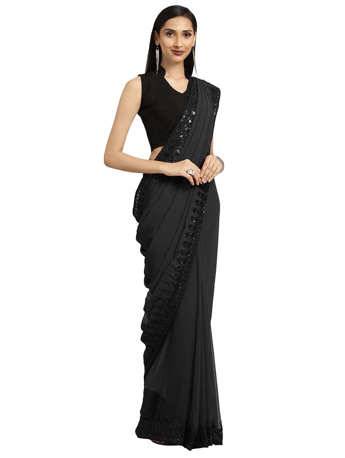 solid bordered saree with blouse