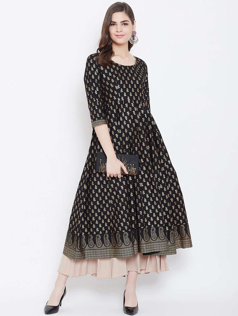 gold print anarkali kurta