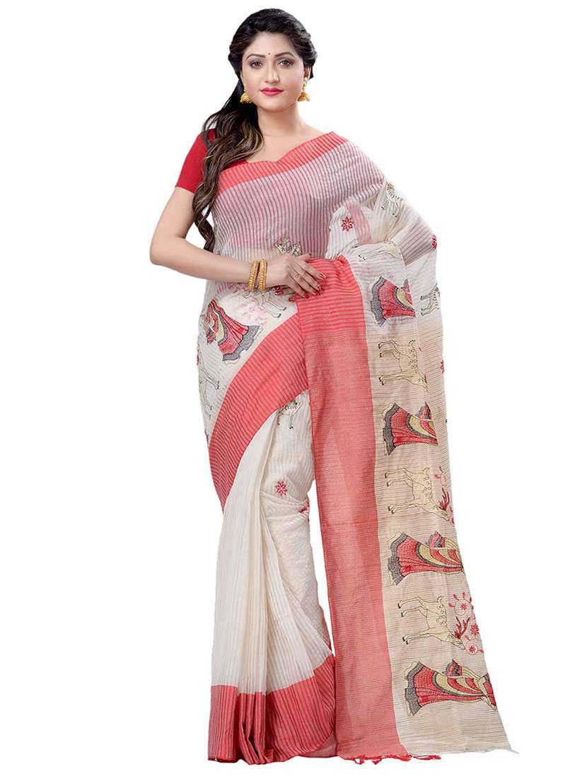 conversational tant saree with blouse