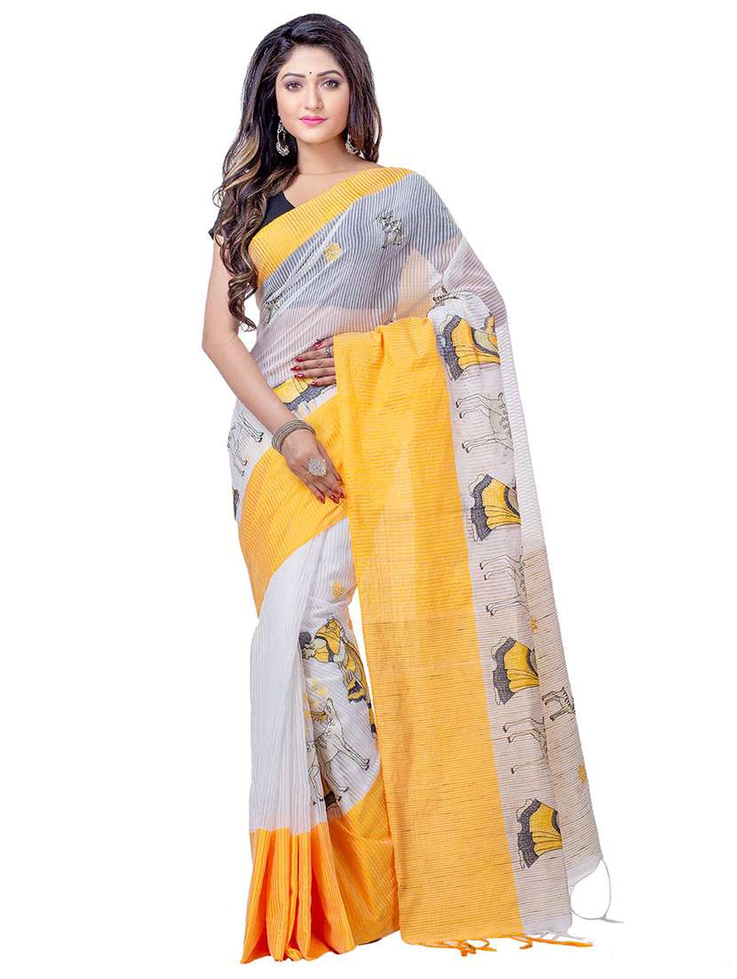 conversational tant saree with blouse