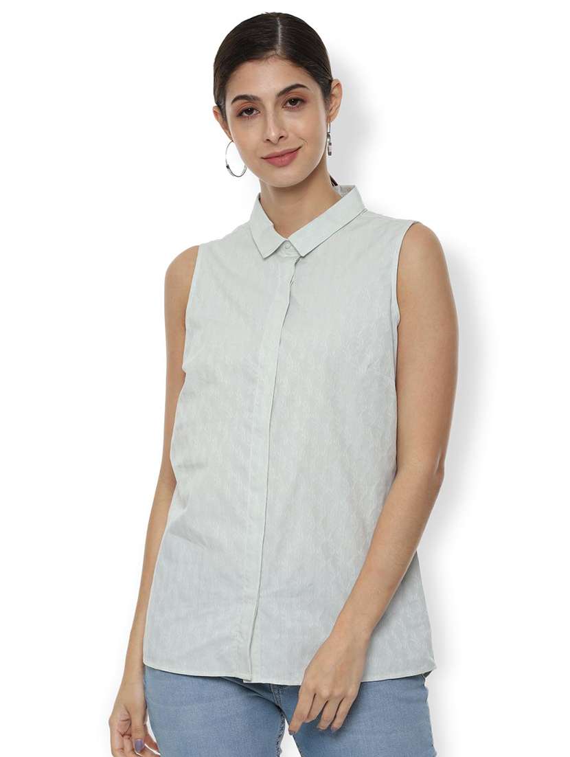 concealed placket sleeveless shirt 