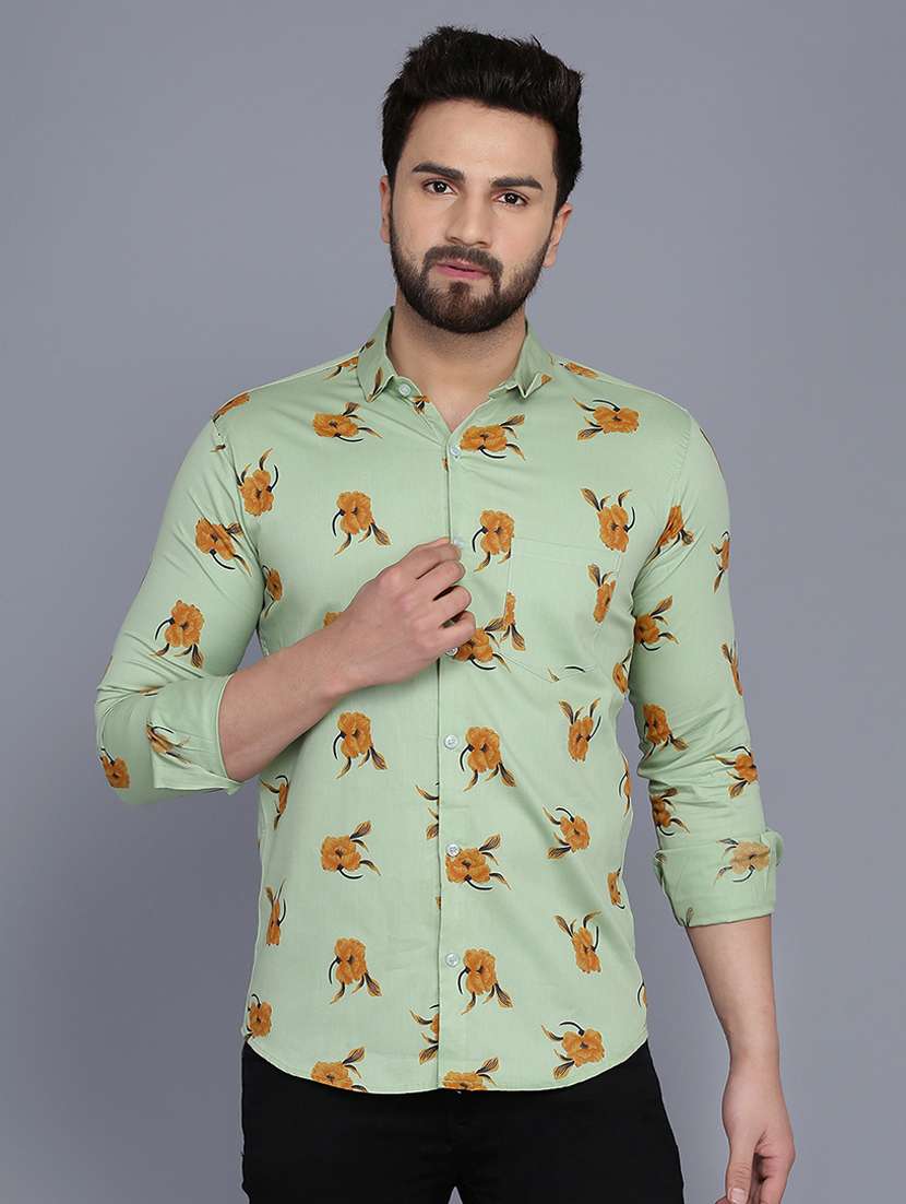 green printed casual shirt