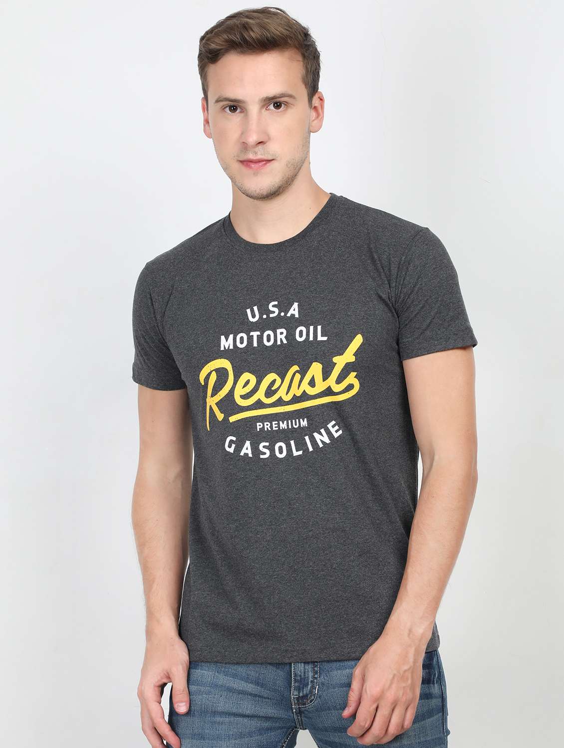 grey typographic chest print t-shirt