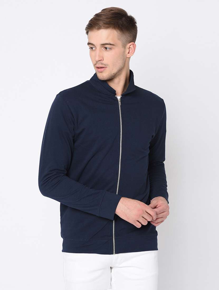 navy blue solid casual jacket