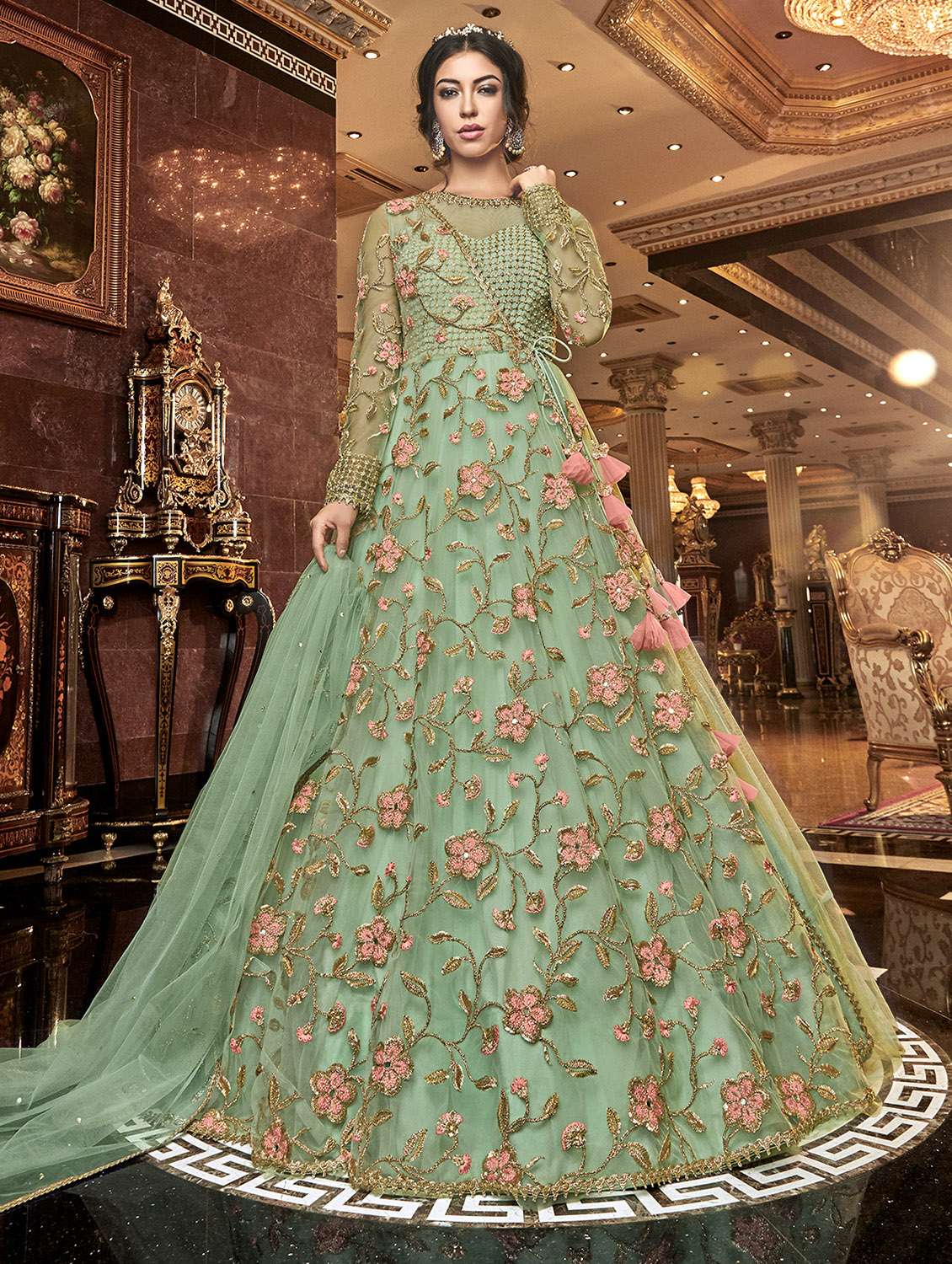 embroidered semi-stitched suit