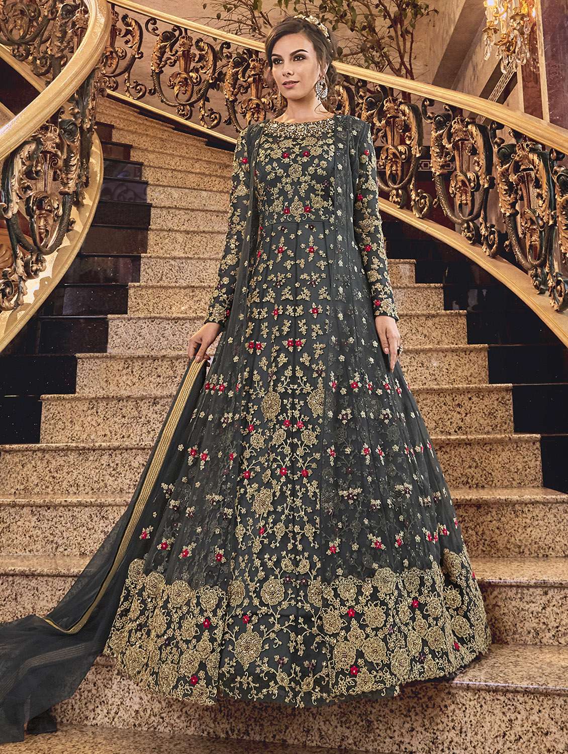 embroidered semi-stitched suit