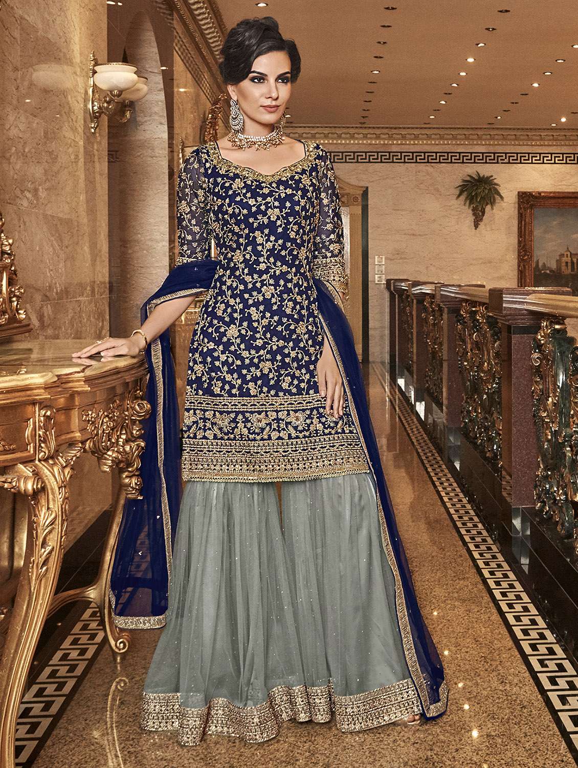 embroidered semi-stitched suit