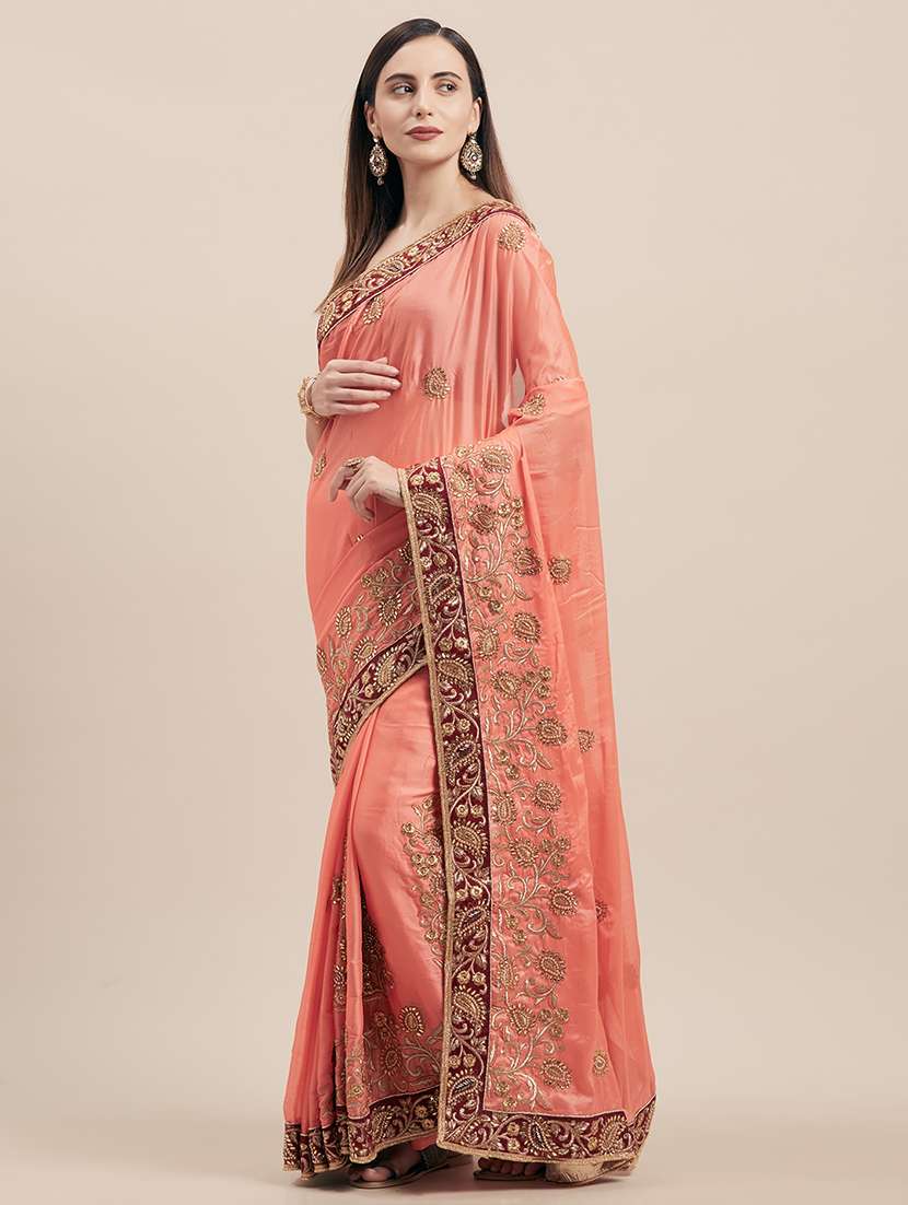 self design embroidered saree with blouse