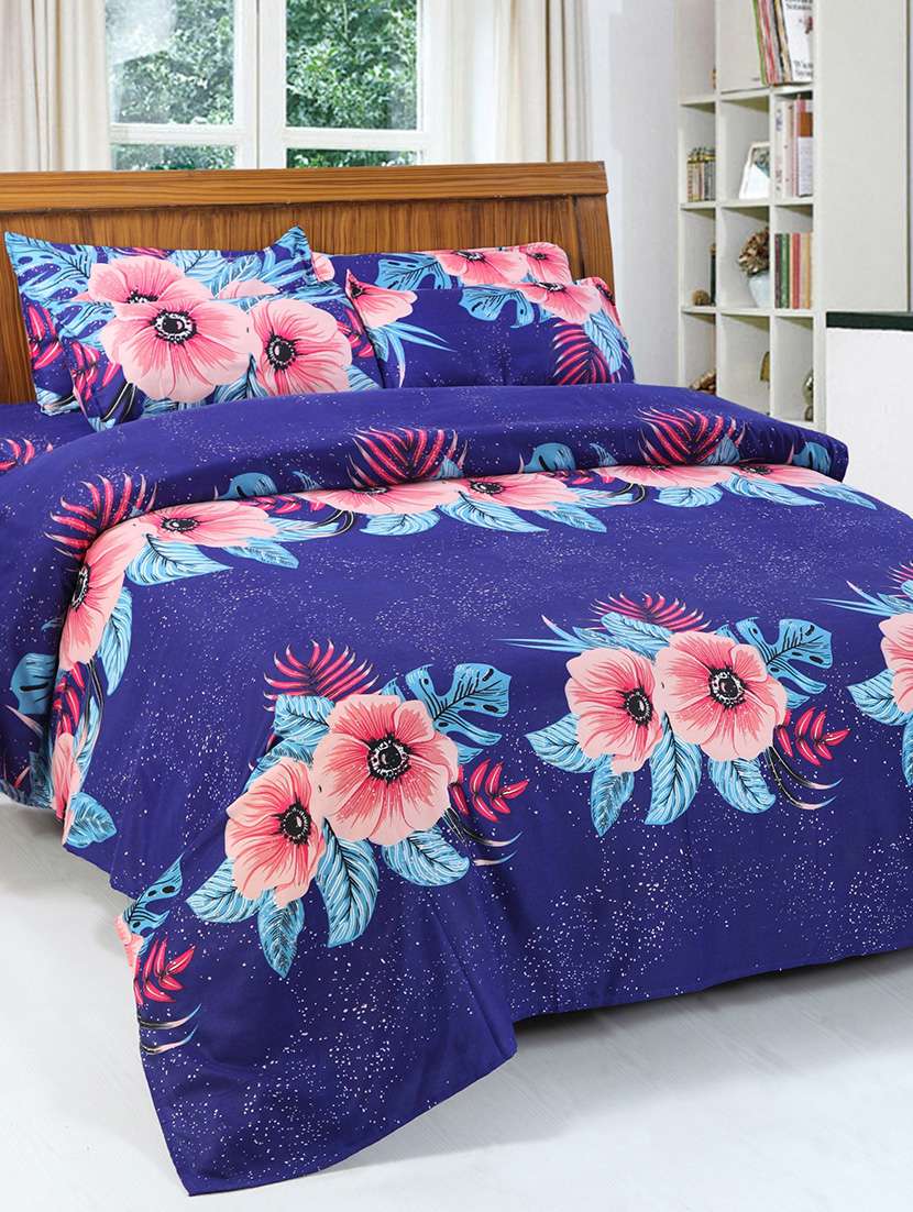 printed double bed polycotton bedsheet with two pillow covers