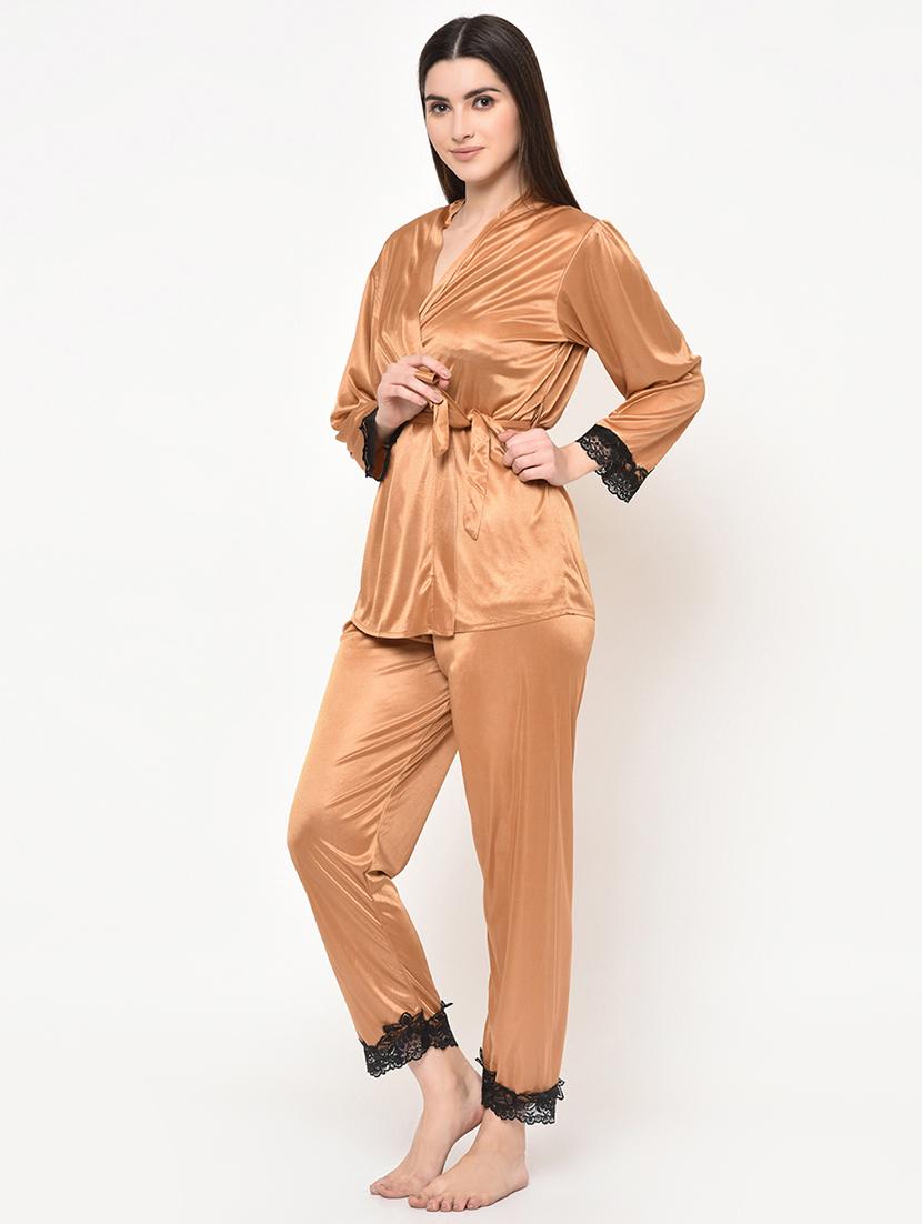 lace detail satin pyjama set - 16907967 - Standard Image - 2