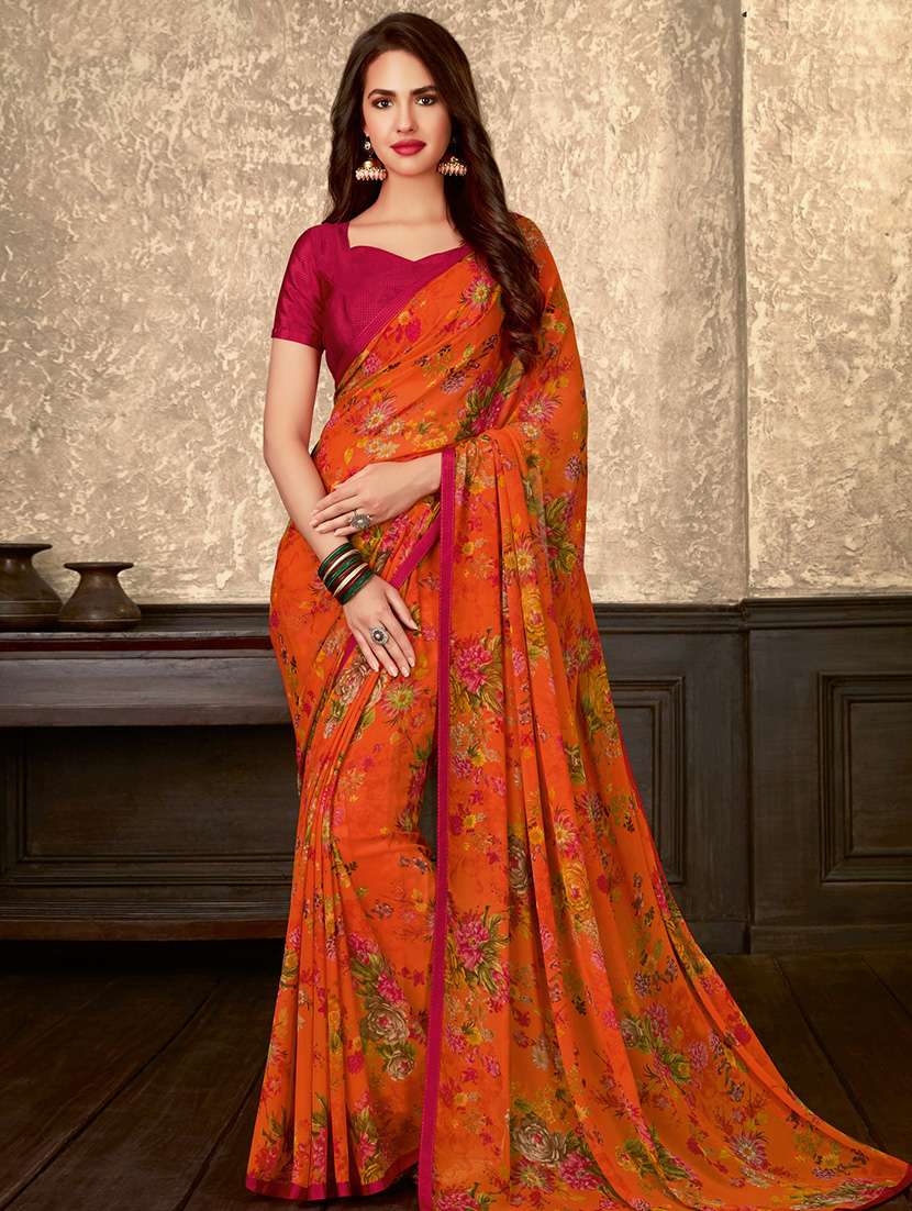 floral printed saree with blouse