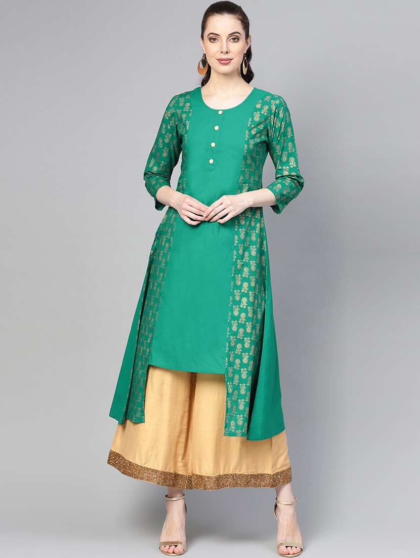 gold print asymmetric kurta 
