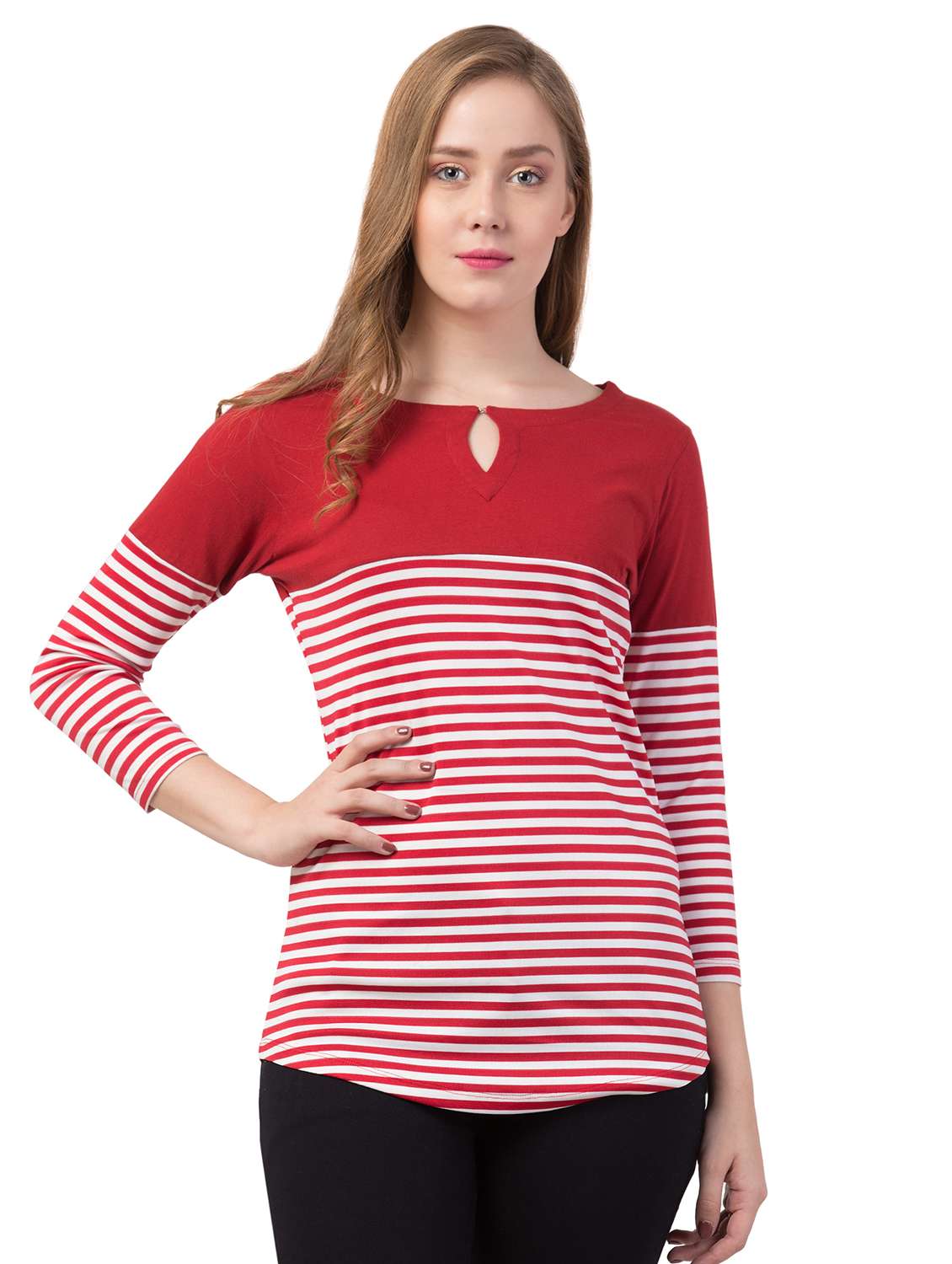 key hole neck striped tee 