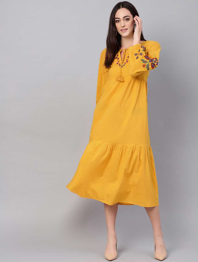 tie up neck embroidered detail aline dress