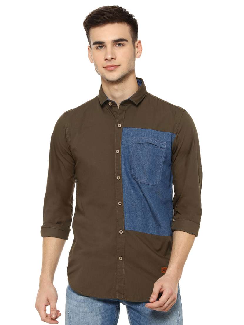 mens color block casual shirt