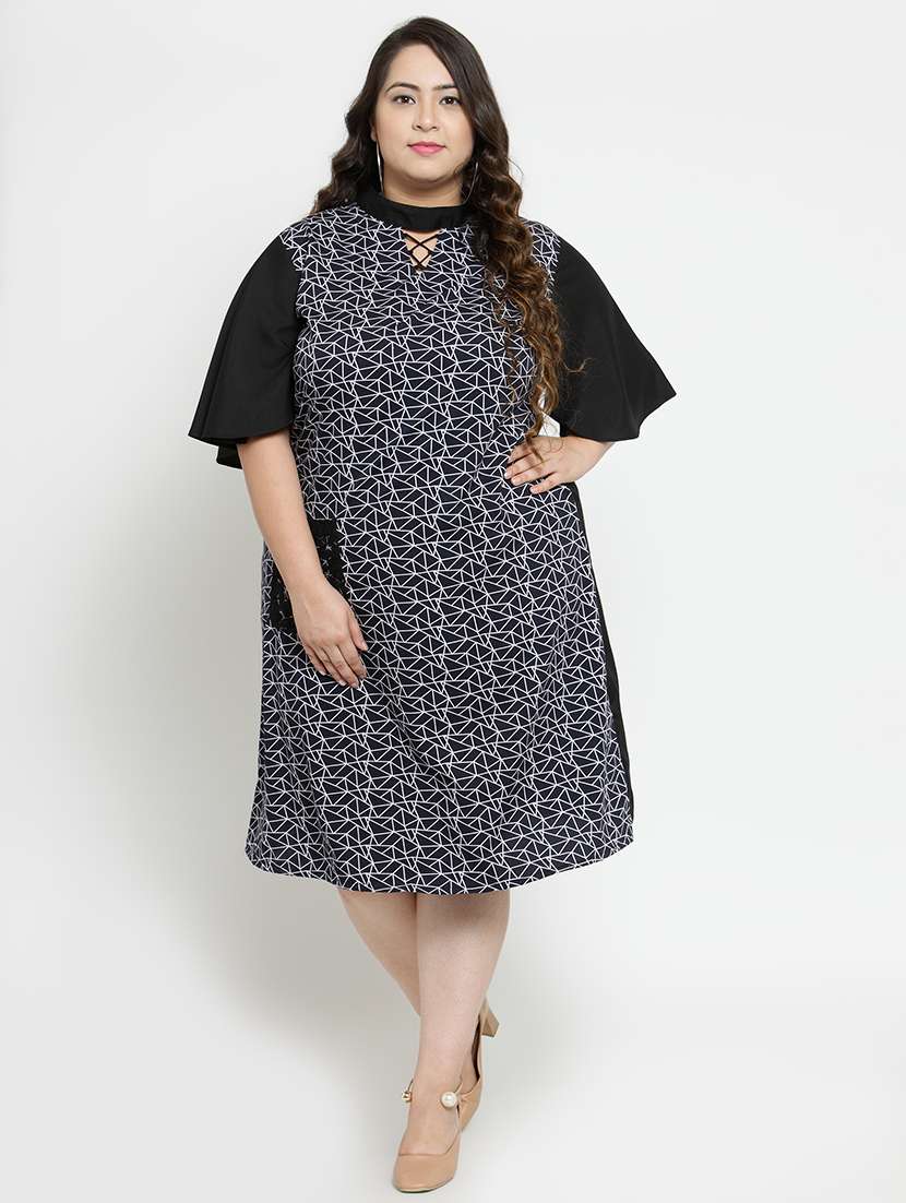 mock neck abstract plus dress 