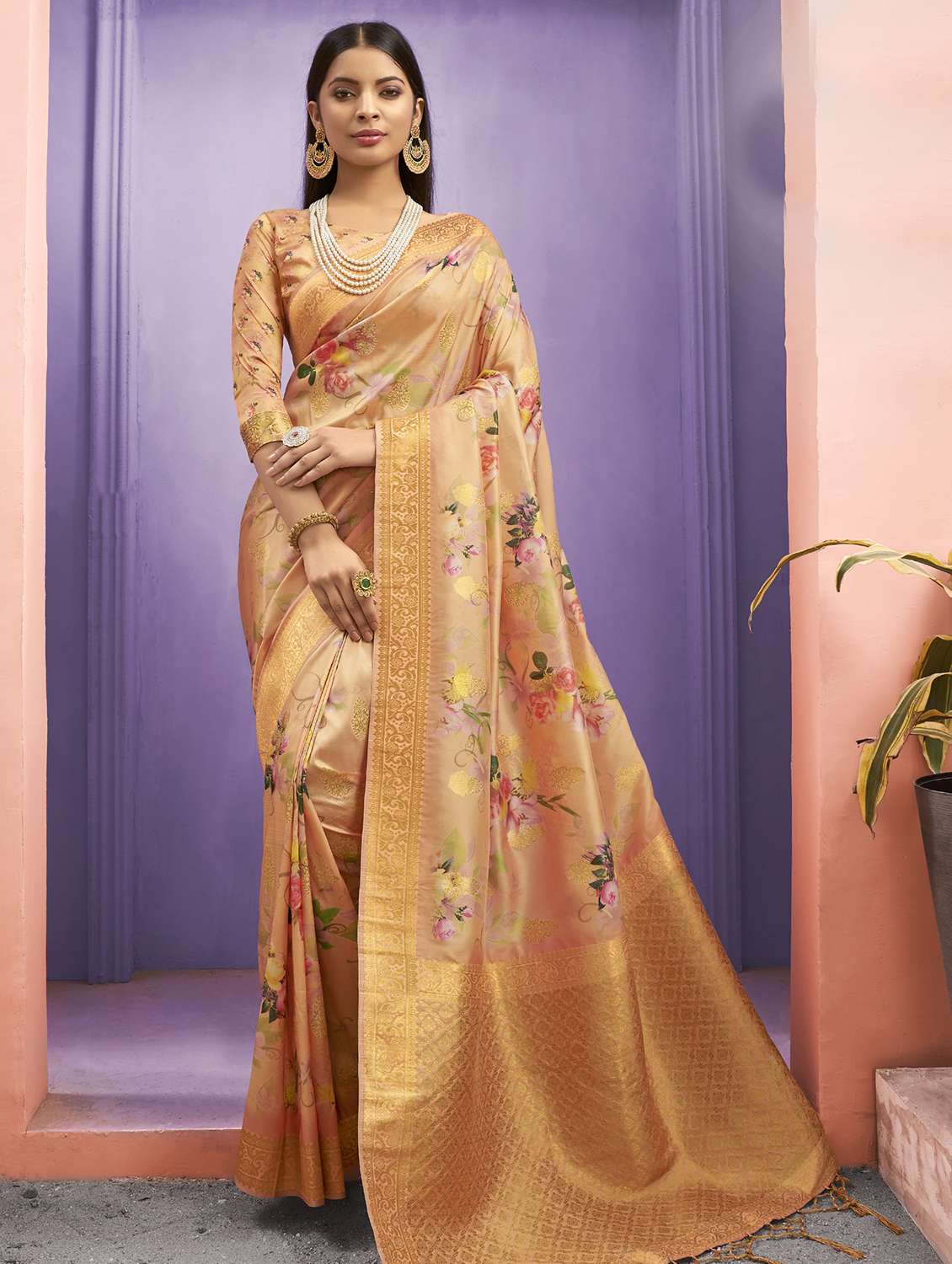 floral woven saree with blouse