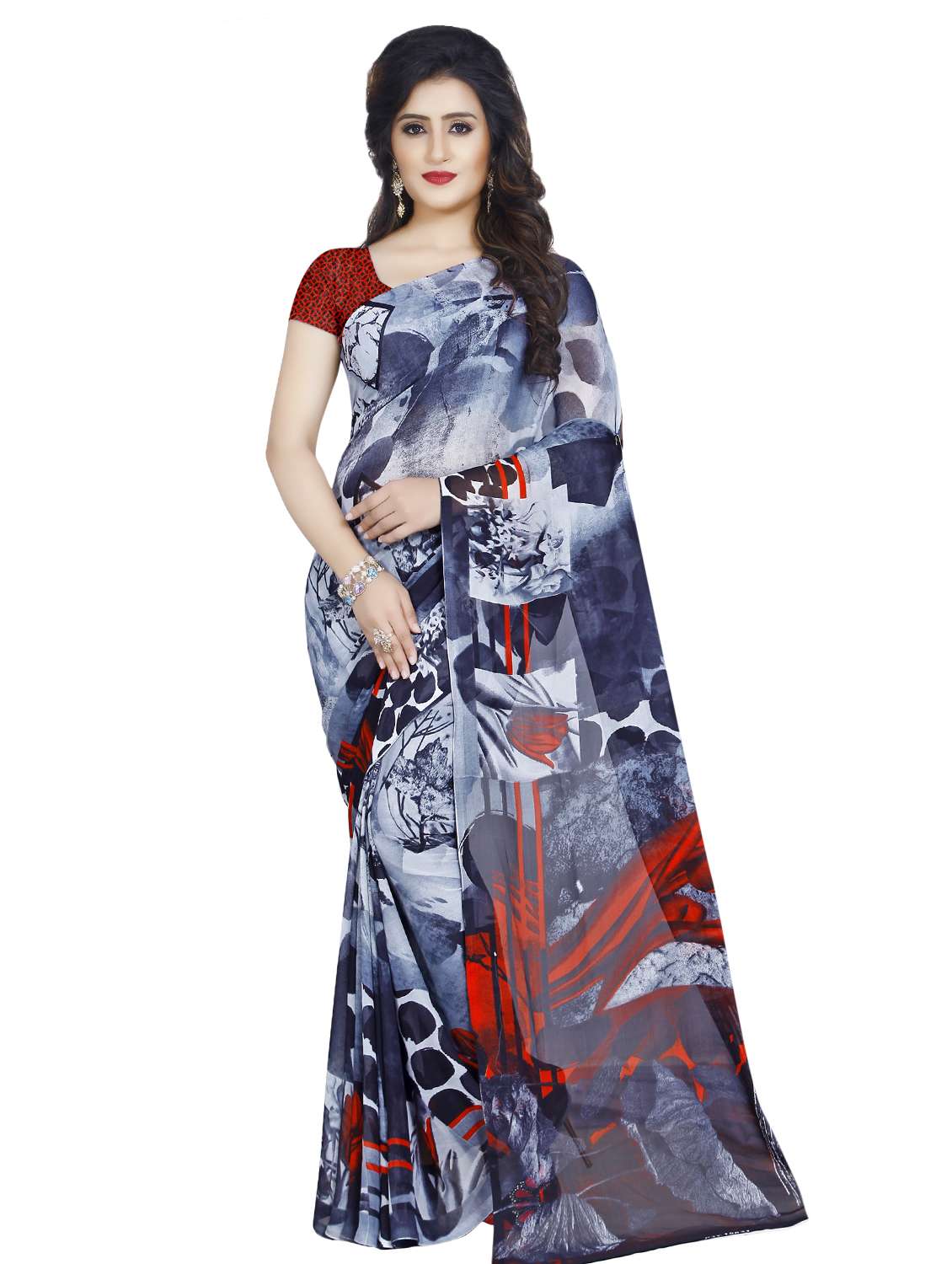 abstract printed saree with blouse